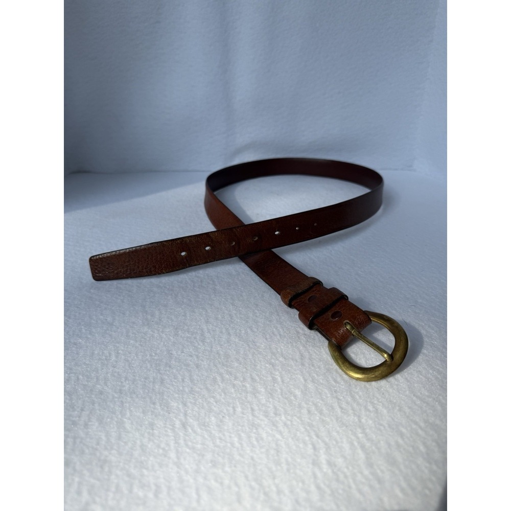 Vintage Genuine Camel Leather Brown Belt Size 40 Solid‎ Brass Buckle Steer-Lined
